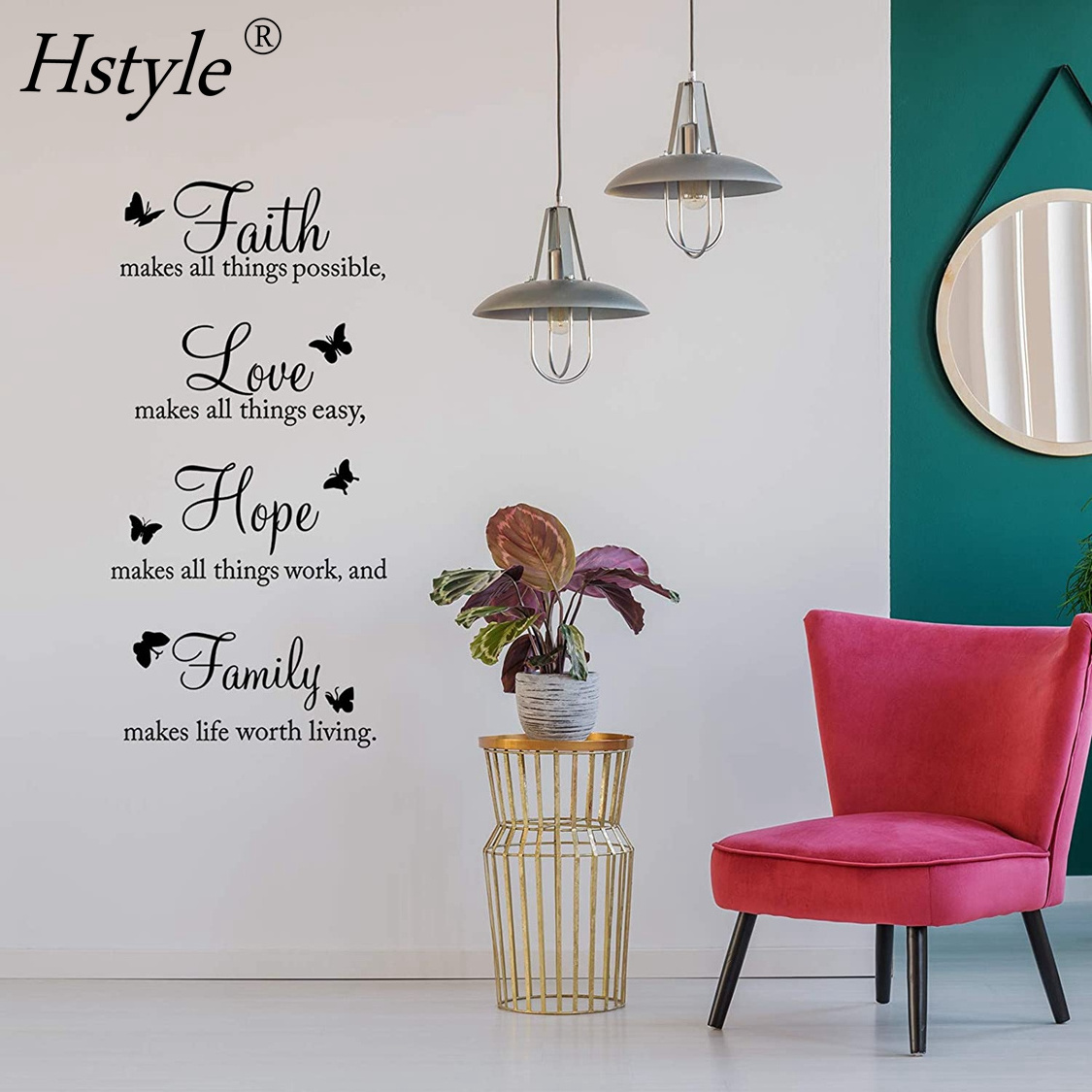 2 Pieces Vinyl Wall Quotes Stickers Faith Hope Love Family Scripture Wall Stickers Bible Verse Inspirational Sayings SD1325