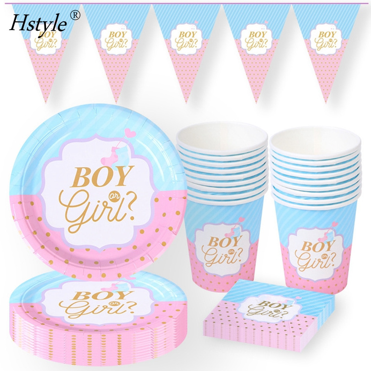 Gender Reveal Party Supplies Serves 16 Includes Gender Reveal Plates Napkins Tablecloth Boy or Girl Banner Kit E3129