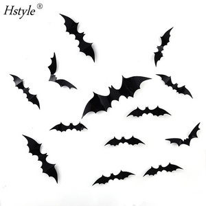 Halloween 3D Bat Decorations - 12pcs 4 Sizes Realistic PVC Scary Black Bat Sticker Home Decor DIY Wall Decal Bathroom Indoor