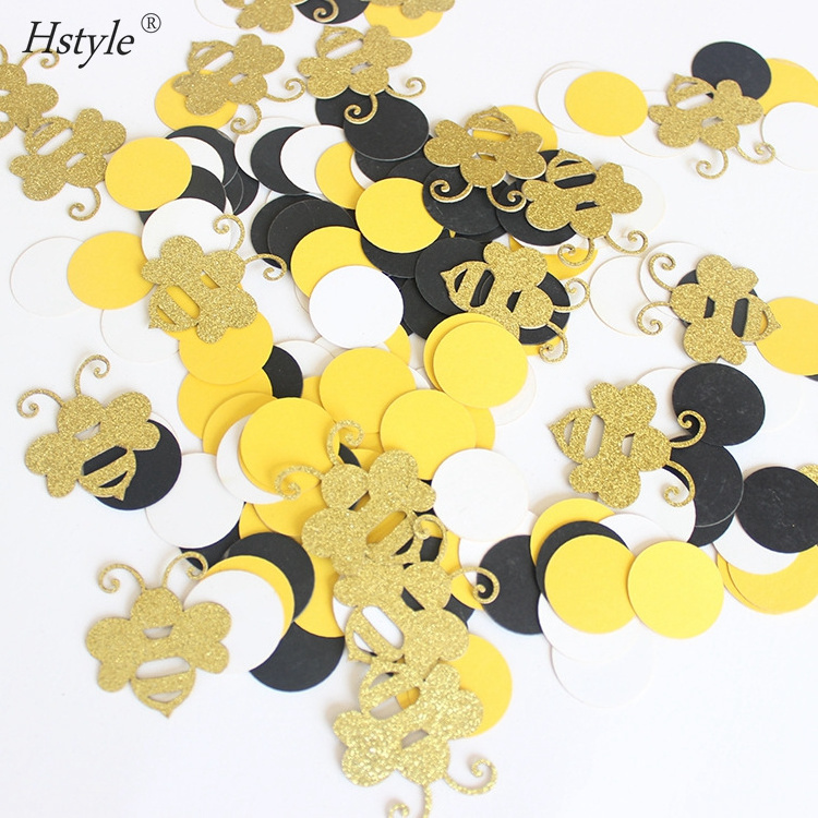 180PCS Gold Glitter Bee Confetti Yellow Black Circle Confetti for Bee Themed Party Baby Shower Birthday Table Decor CF014