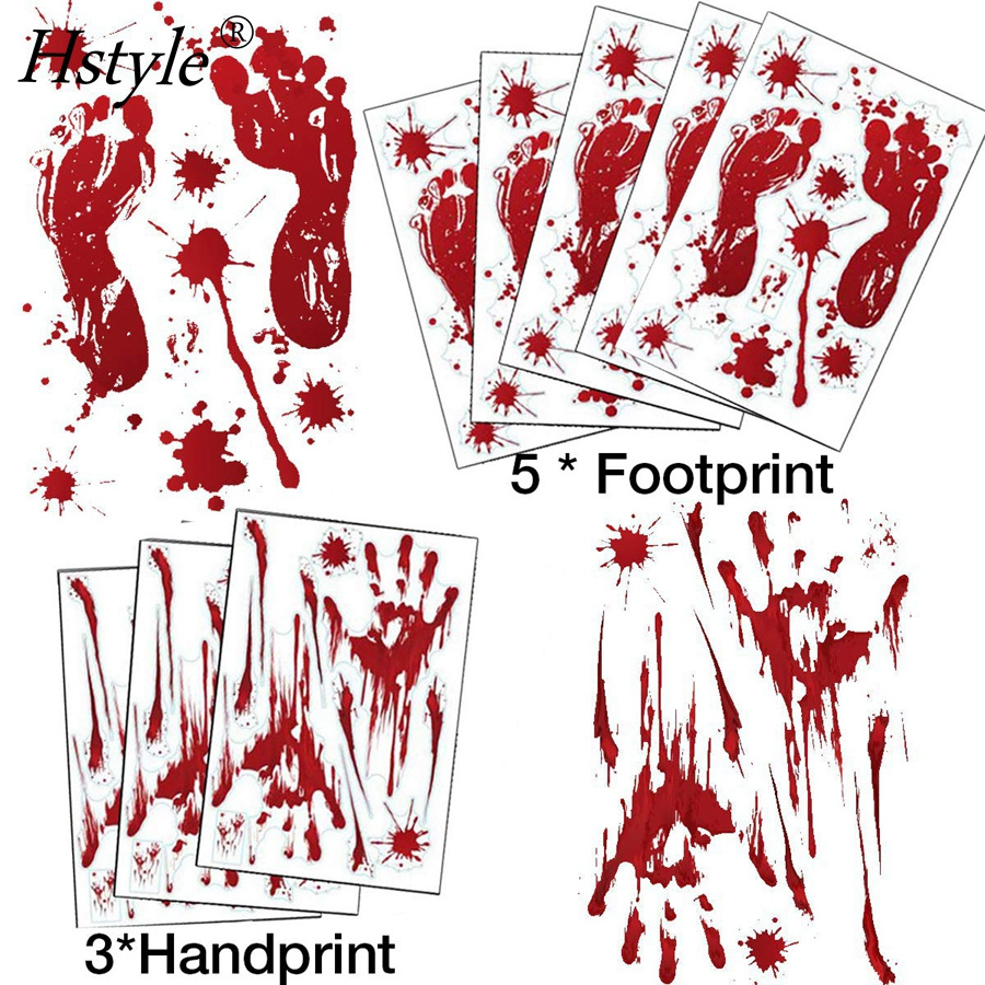 Bloody Handprint Footprint Halloween Decorations 109 PCS Window Clings Spooky Window Stickers for Halloween Party Decors SD982