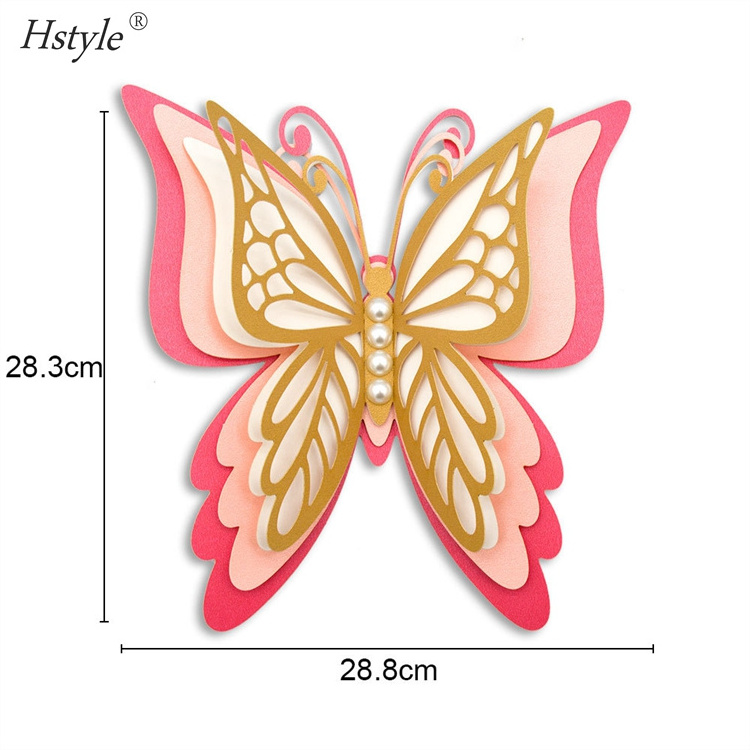 Large Size 3D Pearl Butterfly Wall Stickers DIY 4 Layers Butterfly Mural Wedding Festival Wall Girls Bedroom Decoration SD088L