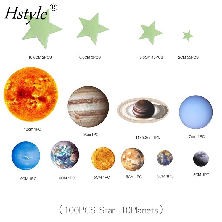 Glow in The Dark Stars and Planets for Ceiling Glowing Solar System Wall Stickers Sun Planets Moon Stars Decals Decors SD1306