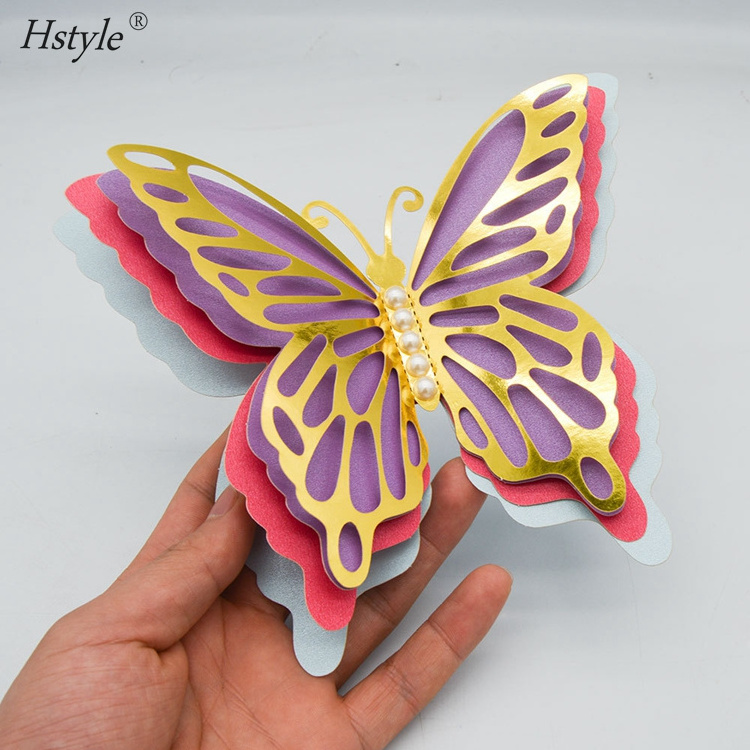 Large Size 3D Pearl Butterfly Wall Stickers DIY 4 Layers Butterfly Mural Wedding Festival Wall Girls Bedroom Decoration SD088L