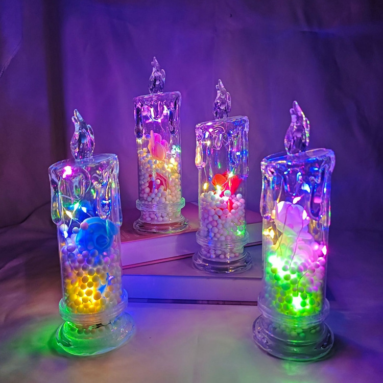 Hstyle Glass Battery Operated LED Color Changing Columnar Flameless Candles Real Wax Candles Flickering Light Party Decor