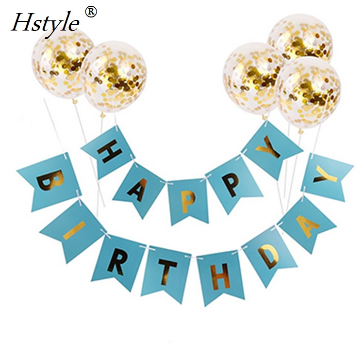 Gold Confetti Balloons 12inch Inflatable Birthday Balloon Black Happy Birthday Banner Birthday Party Decoration SET01S