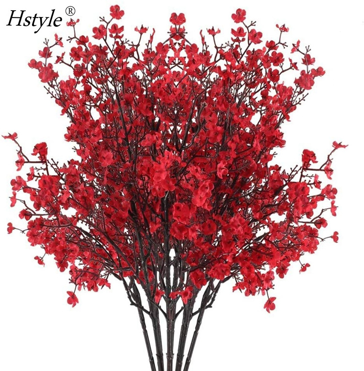 Single Term Babys Breath Artificial Flowers Red Real Touch Faux Gypsophila Bouquet Fake Silk Plants Decor for Home FZH356