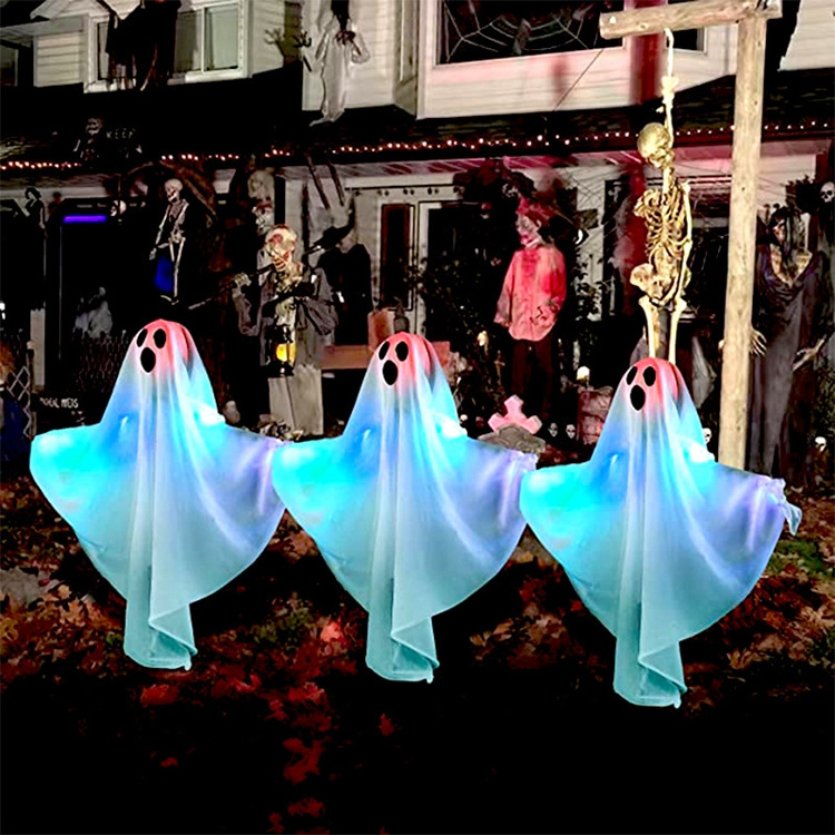 Hstyle Halloween Ghosts Decorations Lights Ghost Pathway Stake Lights Waterproof Halloween Ghost Yard Stakes for Marker Lighting