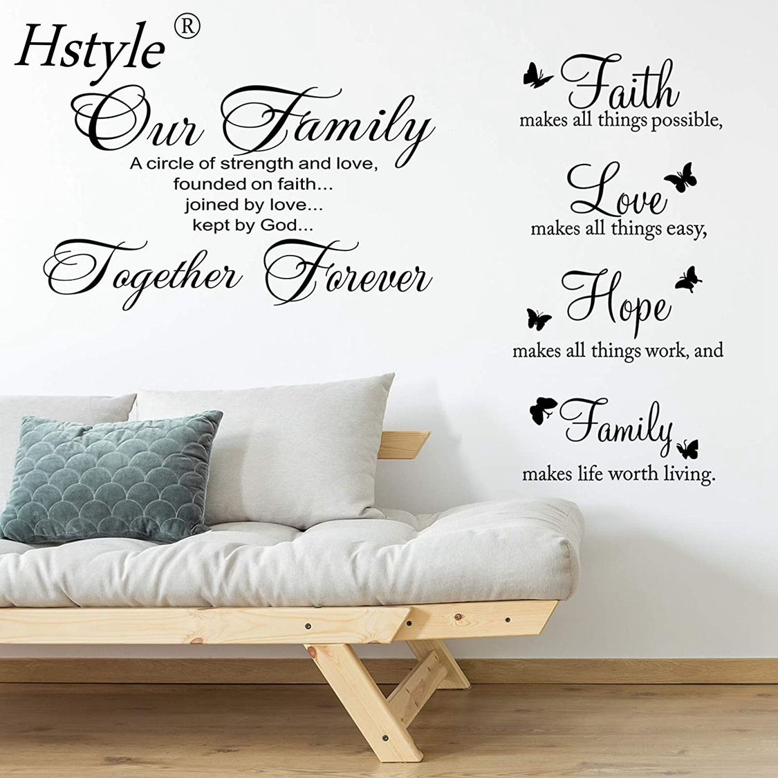 2 Pieces Vinyl Wall Quotes Stickers Faith Hope Love Family Scripture Wall Stickers Bible Verse Inspirational Sayings SD1325