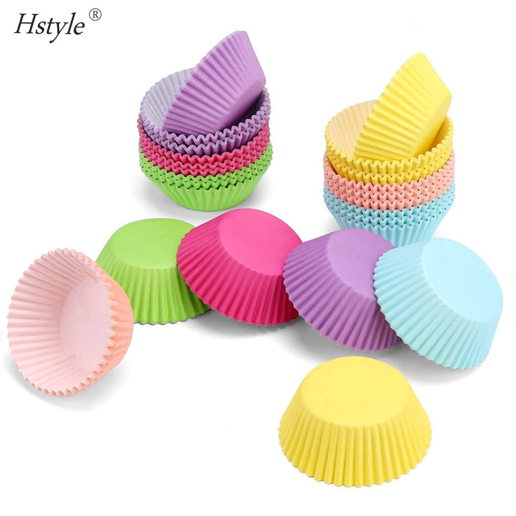 100PCS Paper Baking Cups Disposable Muffin Liner Solid Color Or Printed Cupcake Wrappers Baking Cupcake Mold To Use PQ340