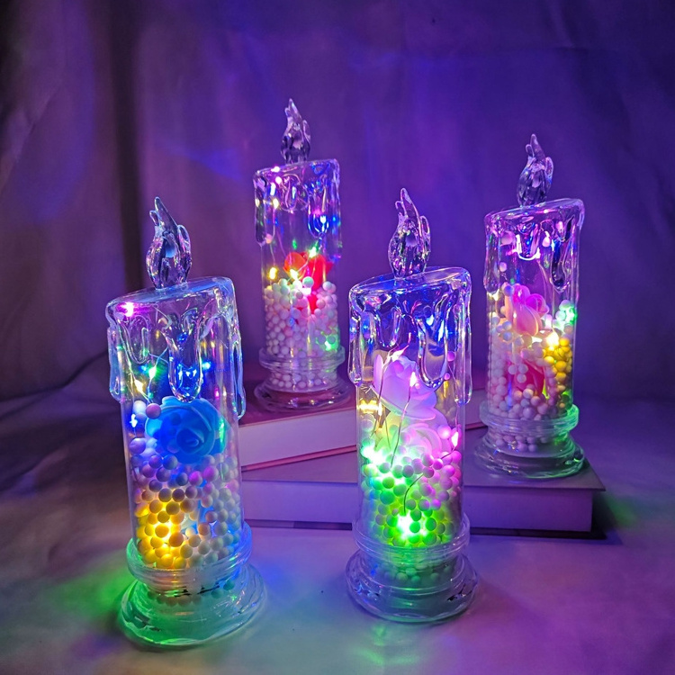 Hstyle Glass Battery Operated LED Color Changing Columnar Flameless Candles Real Wax Candles Flickering Light Party Decor