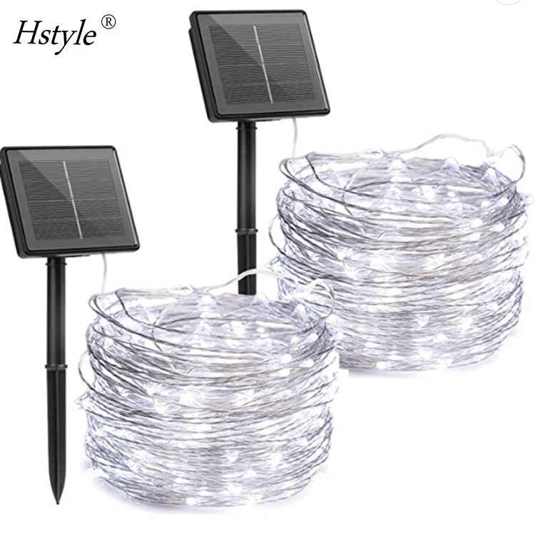 33ft 100Led Solar Powered Fairy Lights with 8 Modes Waterproof Decoration Copper Wire Lights for Patio Yard Trees Decor HS1158