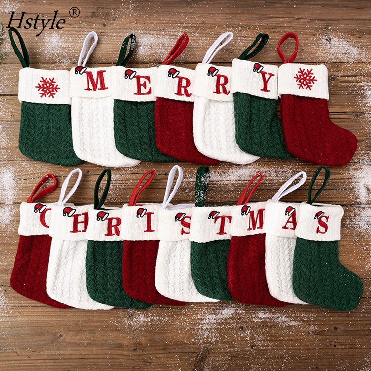 Christmas Stockings Knit Mini Cute Red with White Cuffs for Home Family Fireplace Hanging Xmas Holiday Party Decor Gift HS1513