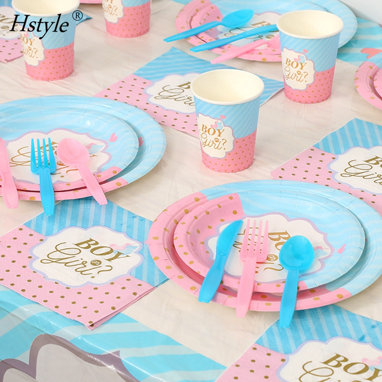 Gender Reveal Party Supplies Serves 16 Includes Gender Reveal Plates Napkins Tablecloth Boy or Girl Banner Kit E3129