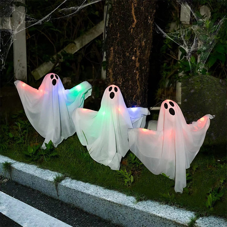 Hstyle Halloween Ghosts Decorations Lights Ghost Pathway Stake Lights Waterproof Halloween Ghost Yard Stakes for Marker Lighting