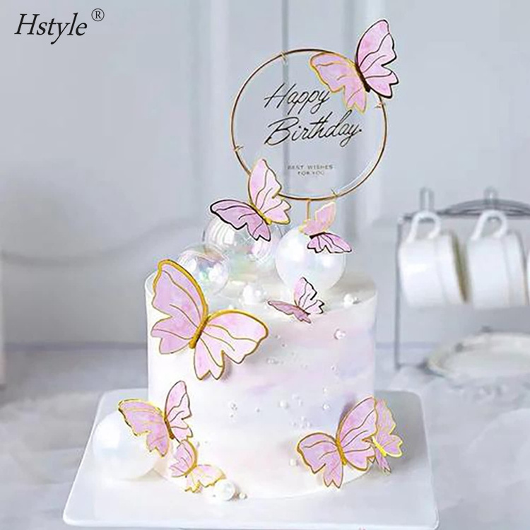 Pink Butterfly Cake Toppers+11pcs Cupcake Topper Happy Birthday Metal Gold Topper for Girls Women's Party Decoration PQ879