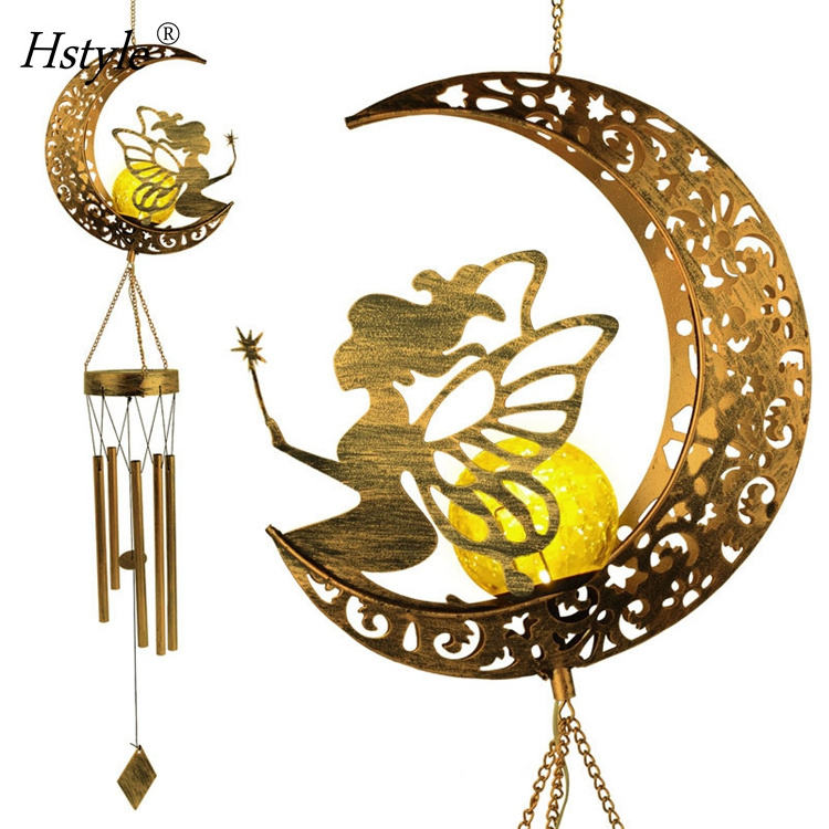 Solar Wind Chimes Moon Fairy Hanging Outdoor Decor Crackle Glass Ball Wind Chimes Light Patio Lawn Yard Gardening Gifts HS1310