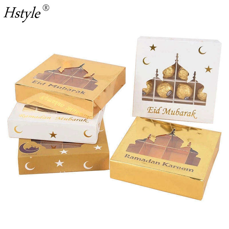 Eid Mubarak Ramadan Festival Decorations Candy Gift Box 16 Slots Eid Candy Chocolate Cake Box with Clear Window Display HS1611