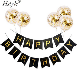 Gold Confetti Balloons 12inch Inflatable Birthday Balloon Black Happy Birthday Banner Birthday Party Decoration SET01S