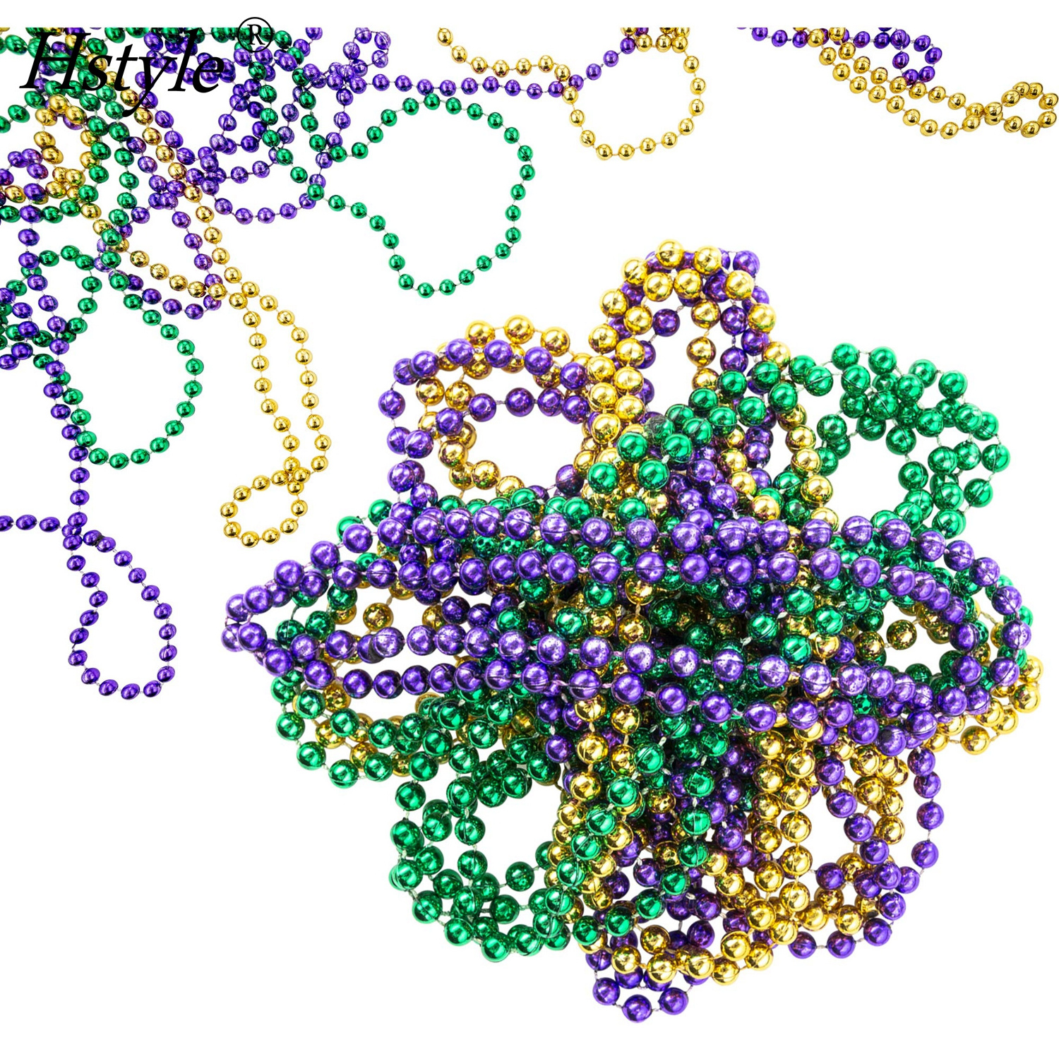 33 inch 07mm Round Metallic Purple Gold and Green Beads 1 Dozen 12 Necklaces Metallic Round Multi Colors Costume Necklace SD1507