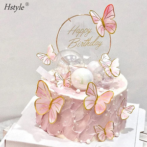 Pink Butterfly Cake Toppers+11pcs Cupcake Topper Happy Birthday Metal Gold Topper for Girls Women's Party Decoration PQ879