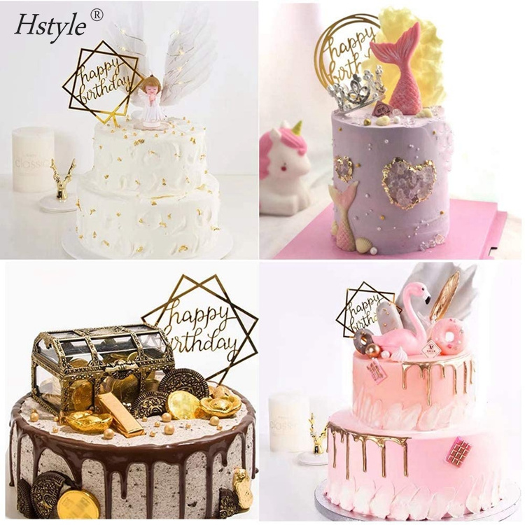 5PCS Double-Sided Acrylic Cake Toppers Cake Topper Picks Glitter Bling Dessert Toppers for Birthday Party Anniversary PQ331