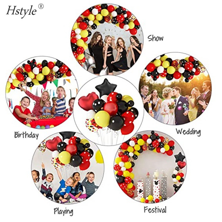 129 PCS Cartoon Mouse Balloons Arch Garland Kit, Black Red Yellow White Latex Balloons Foil Star Confetti Balloons SET632