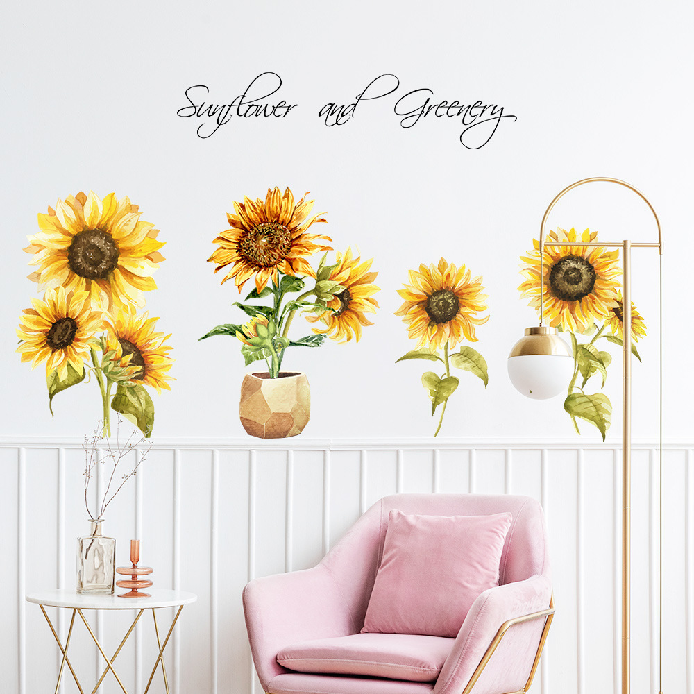 Hstyle Sunflower Peel and Stick Wall Decals Sunflower Decorations for Bedroom Kitchen Classroom Living Room Self-Adhesive