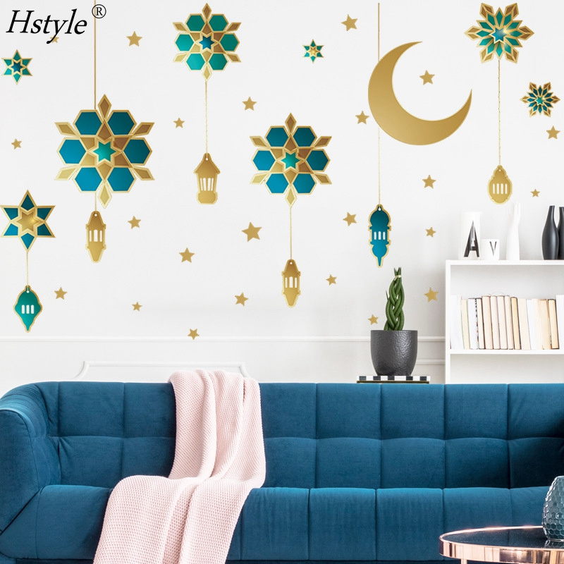 Moon Star Window Decal Ramadan Decorations Self-Adhesive Vinyl Decor for Muslim Eid Mubarak Wall Home Decor Stickers XJ0577