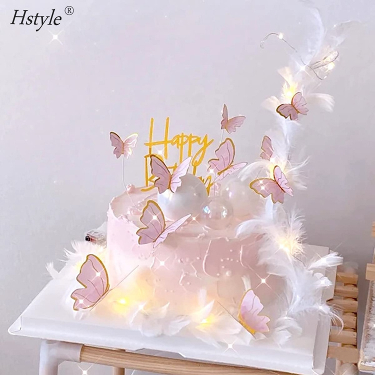 Pink Butterfly Cake Toppers+11pcs Cupcake Topper Happy Birthday Metal Gold Topper for Girls Women's Party Decoration PQ879