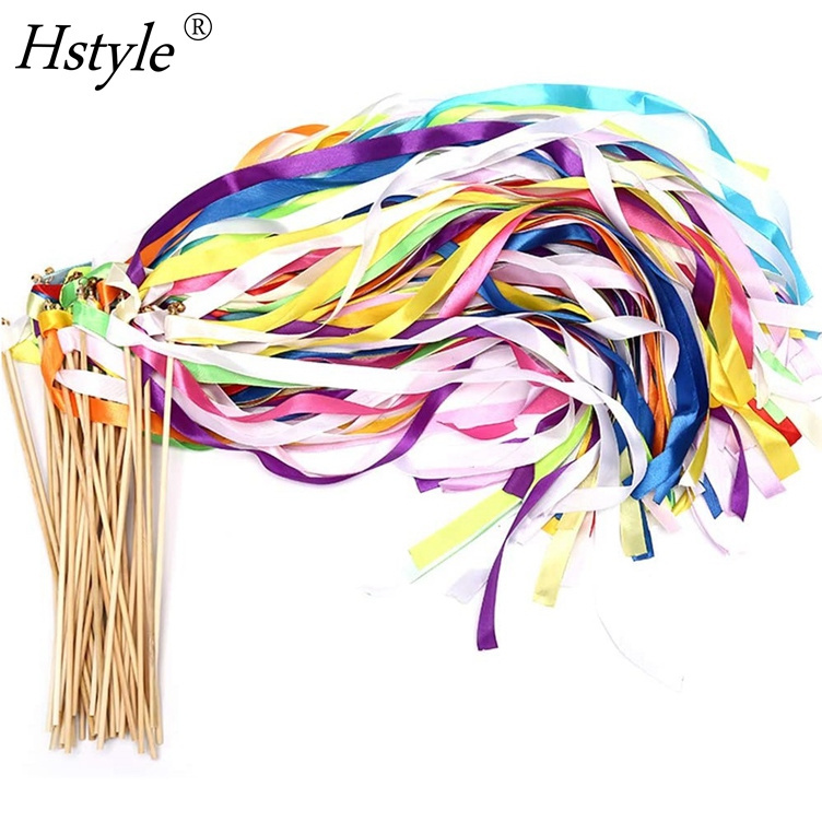 40 Pack Ribbon Wands Mix Color Ribbon Fairy Wands with Bell Silk Waving Party Streamers Wedding Birthday Props Dance SD1564