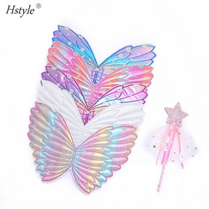 Pastel Color Rainbow Butterfly Fairy Costume Wings for Kids Pretend Play Dress up with Star Magic Wand Girl Birthday Supplies