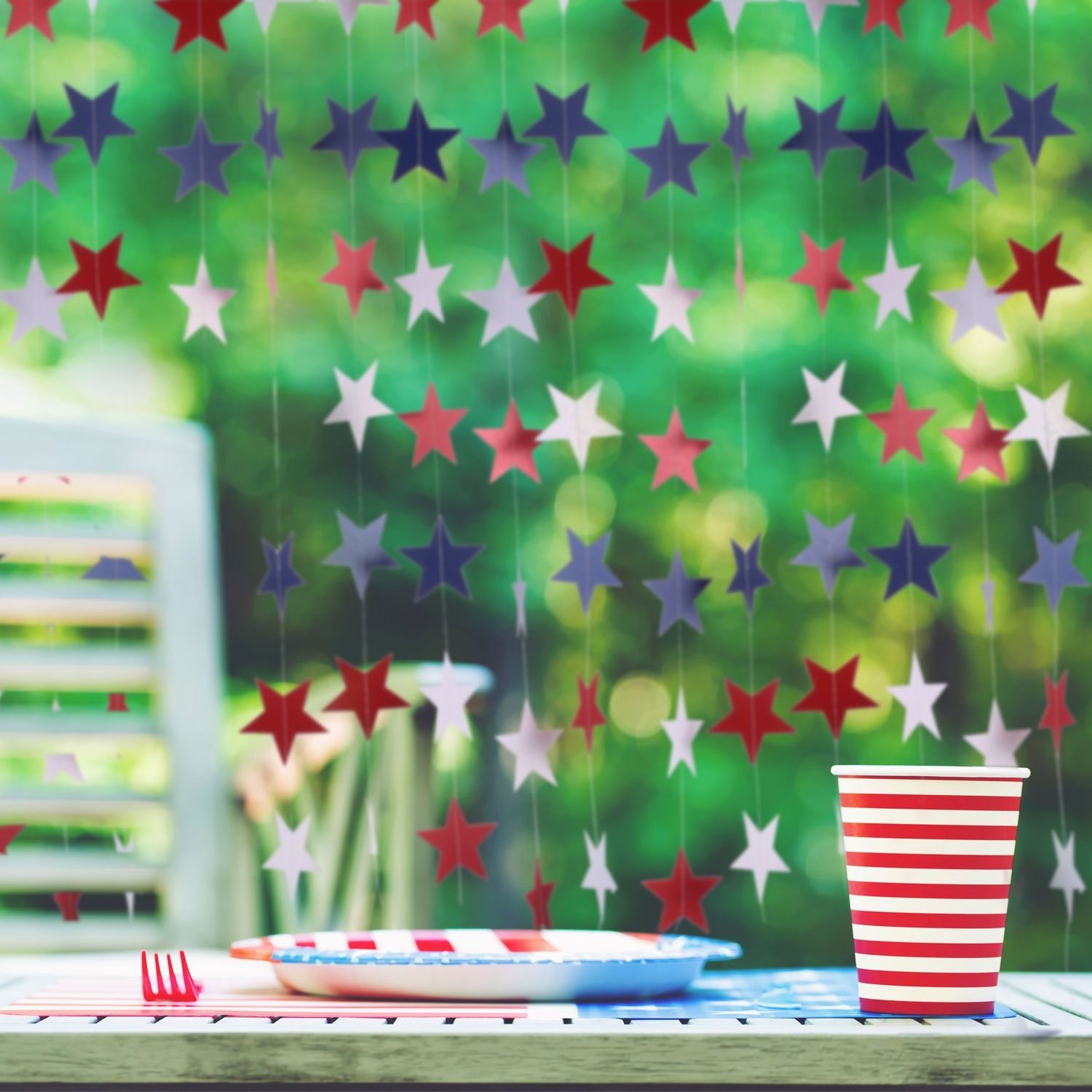 Hstyle 4 Meters 33 Stars Red White Blue Star Streamers 4th of July Decorations Paper Garland Party Patriotic Star Streamers