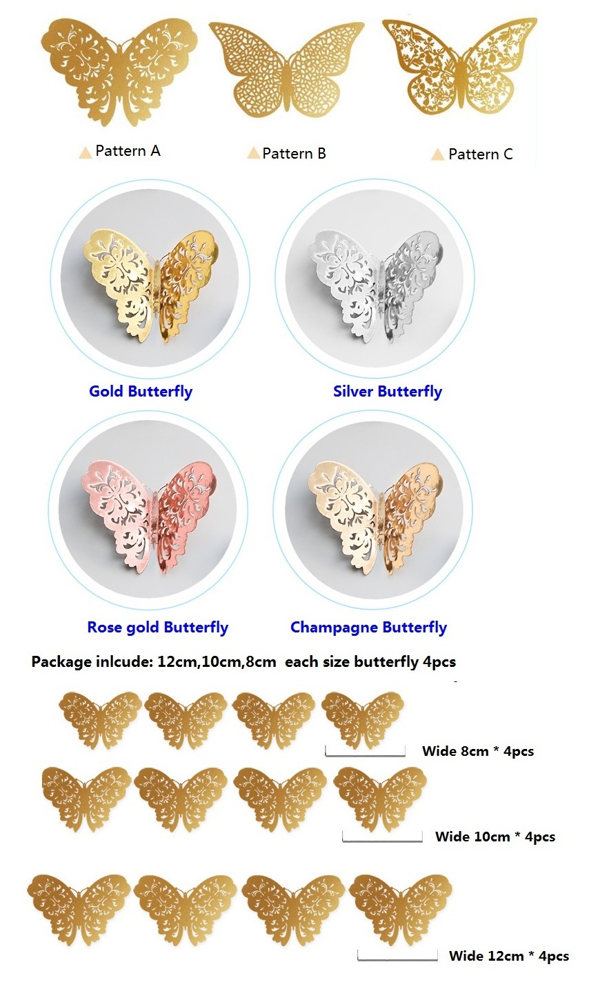 12pcs/pack 3D Butterfly Wall Sticker Wall Decal Flying Decor Art Decorations for Room Home Nursery Classroom Offices Decor SD101