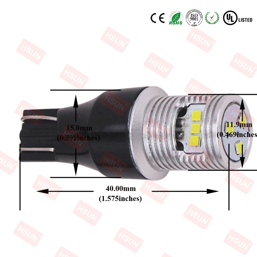 HSUNLAMP T15 W16W Led Light 921 912 9SMD1616 LED Canbus No Error Super Bright Car Backup Reserve Lights Bulb Tail Lamp T15 Led