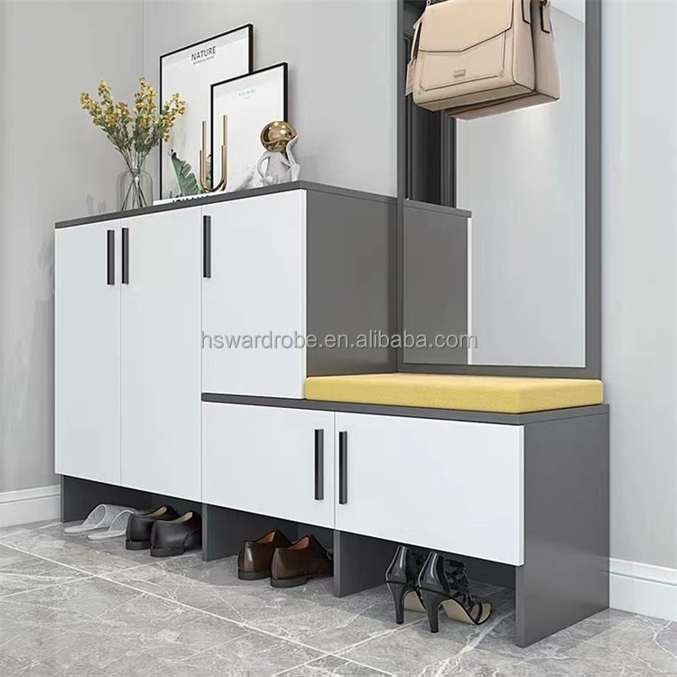 Hot home wooden shoes cabinet with mirror modern racks storage cabinet shoe cabinet with seat