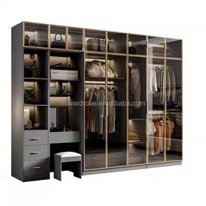 Hot Selling Run Smoothly  Aluminum Frame with Glass Door Wardrobe Slim