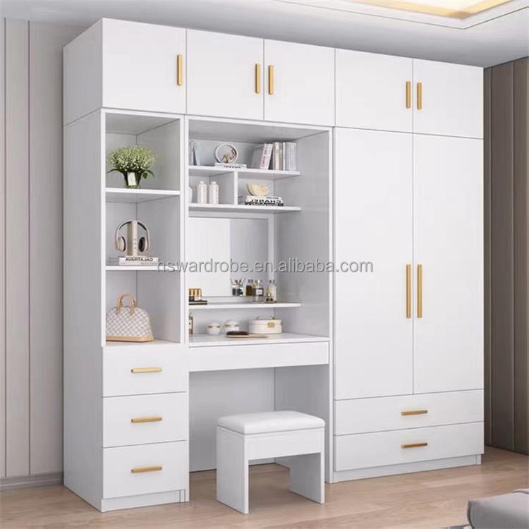 Customized Wardrobe Furniture Bedroom Set Hotel Home Solid Wood Large Wardrobe With Dressing Table