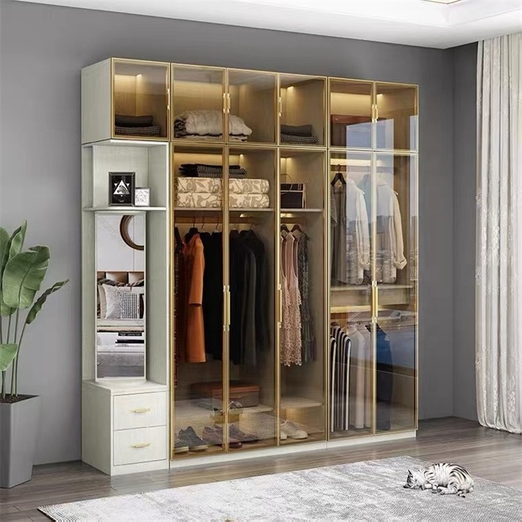 Customized mirror wardrobe Wooden Wardrobe Cabinet Clothes Closet Drawer Bedroom Armoire Organizer Big Closet