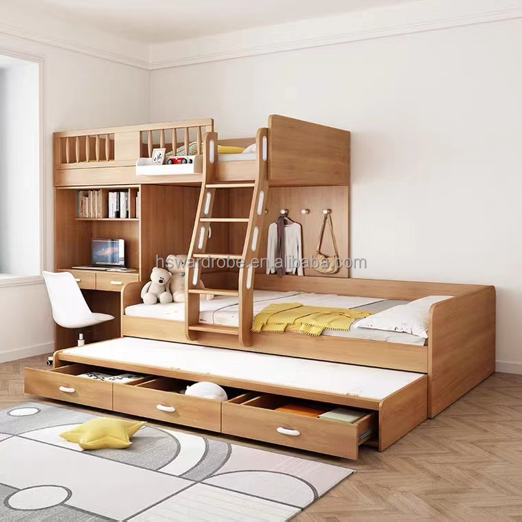 Hot selling youth bedroom furniture bright color unique modeling kids loft bed children wood bunk bed with desk