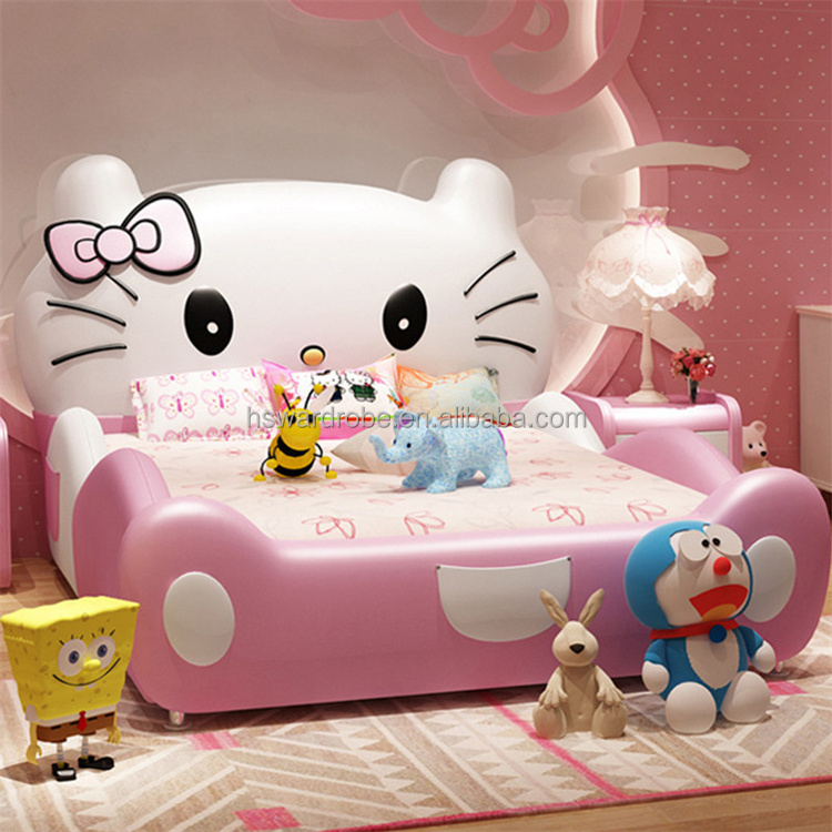 MOQ1PC hot sale hello kitty beds for kids children's bed princess design furniture leather kids bed set for bedroom