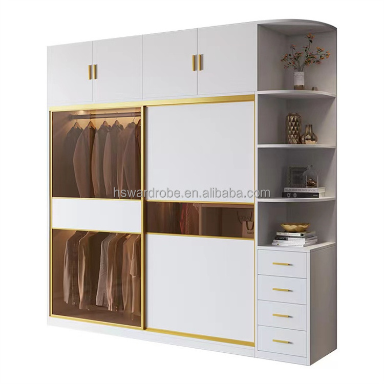 Light Luxury Sliding Door Closet With Mirror Modern Minimalist Home Bedroom Assembly Storage Economic Custom Storage Cabinet