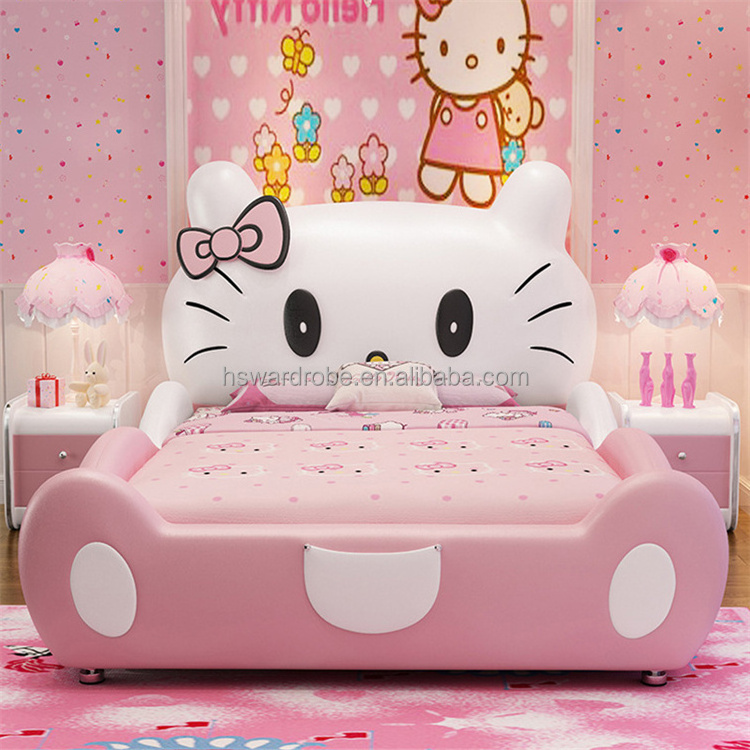 MOQ1PC hot sale hello kitty beds for kids children's bed princess design furniture leather kids bed set for bedroom