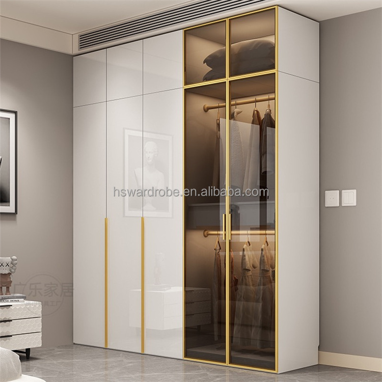 Factory Customized make solid wood plywood Wooden wardrobe  storage glass doors wooden wardrobe closet for Bedroom furniture