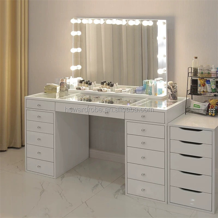 Factory OEM  modern glass dressing tables dressing table mirrors vanity table with led light makeup mirror