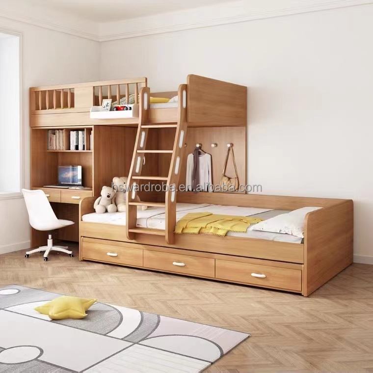 Hot selling youth bedroom furniture bright color unique modeling kids loft bed children wood bunk bed with desk