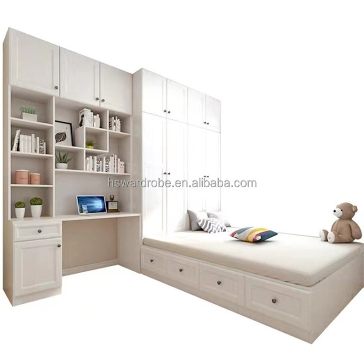 Simple modern wood white single bed with drawer customized size and colors