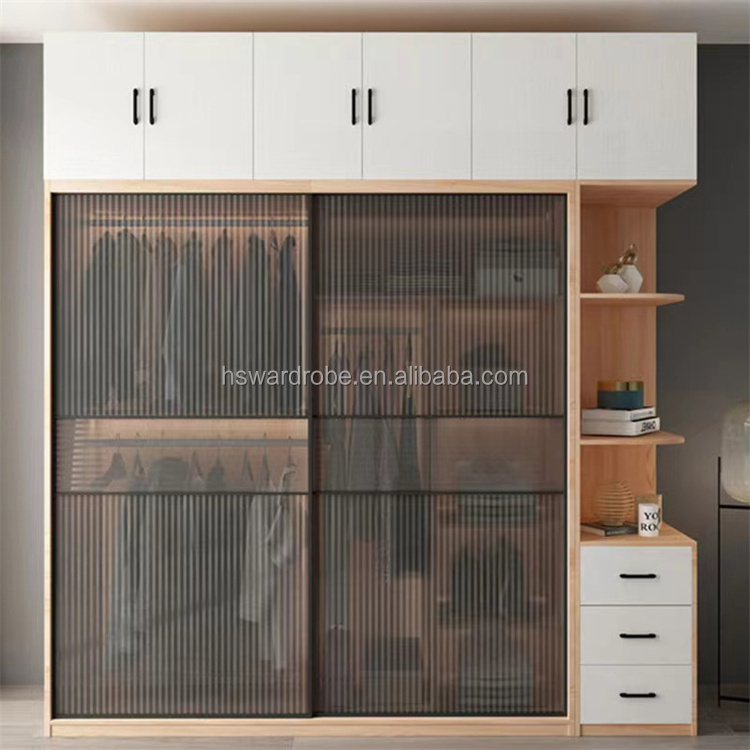 Light Luxury Sliding Door Closet With Mirror Modern Minimalist Home Bedroom Assembly Storage Economic Custom Storage Cabinet