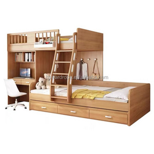 Hot selling youth bedroom furniture bright color unique modeling kids loft bed children wood bunk bed with desk