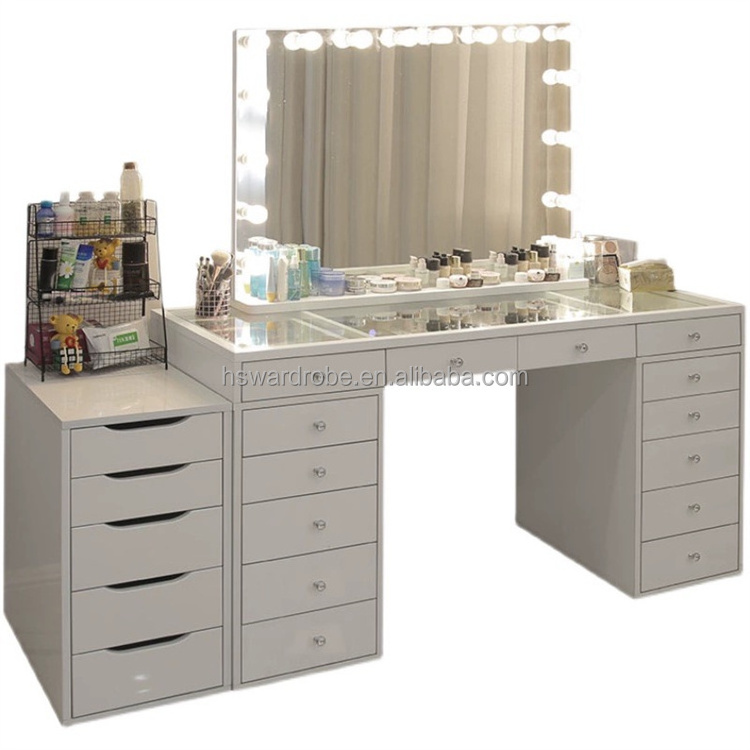 Factory OEM  modern glass dressing tables dressing table mirrors vanity table with led light makeup mirror